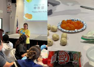 TCML students learning how to make egg yolk pastries during a Mid-Autumn Festival cultural activity
